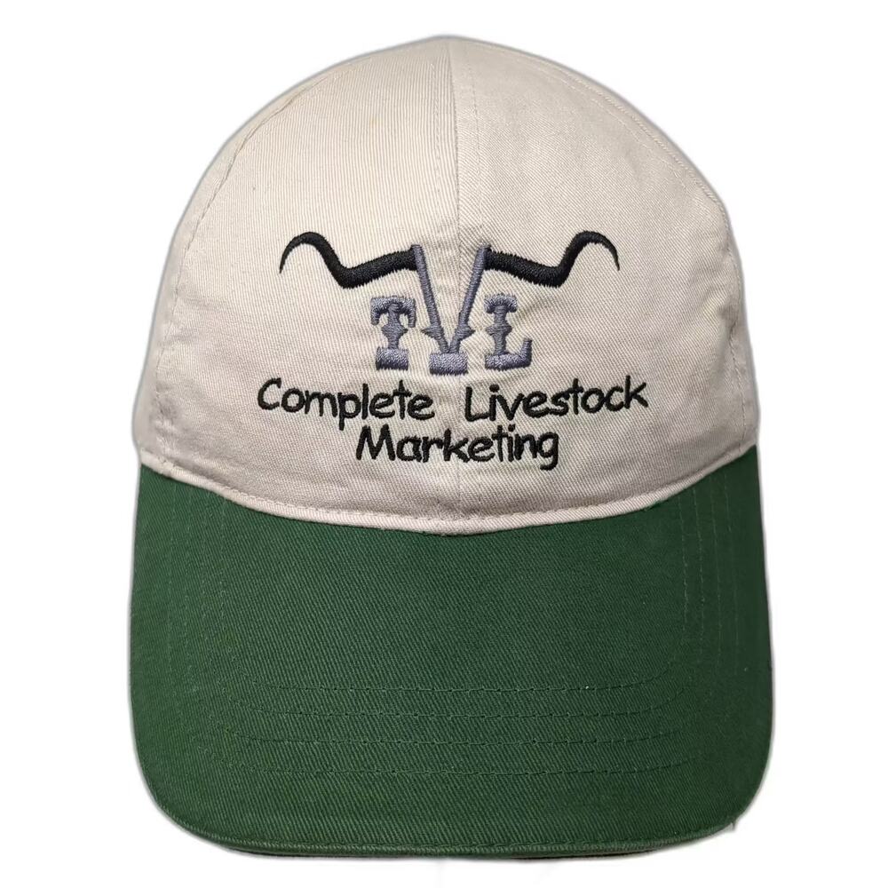 KC CAPS Baseball Cap Beige Green Hat OS Livestock Marketing Logo Embroidered - Picture 1 of 10